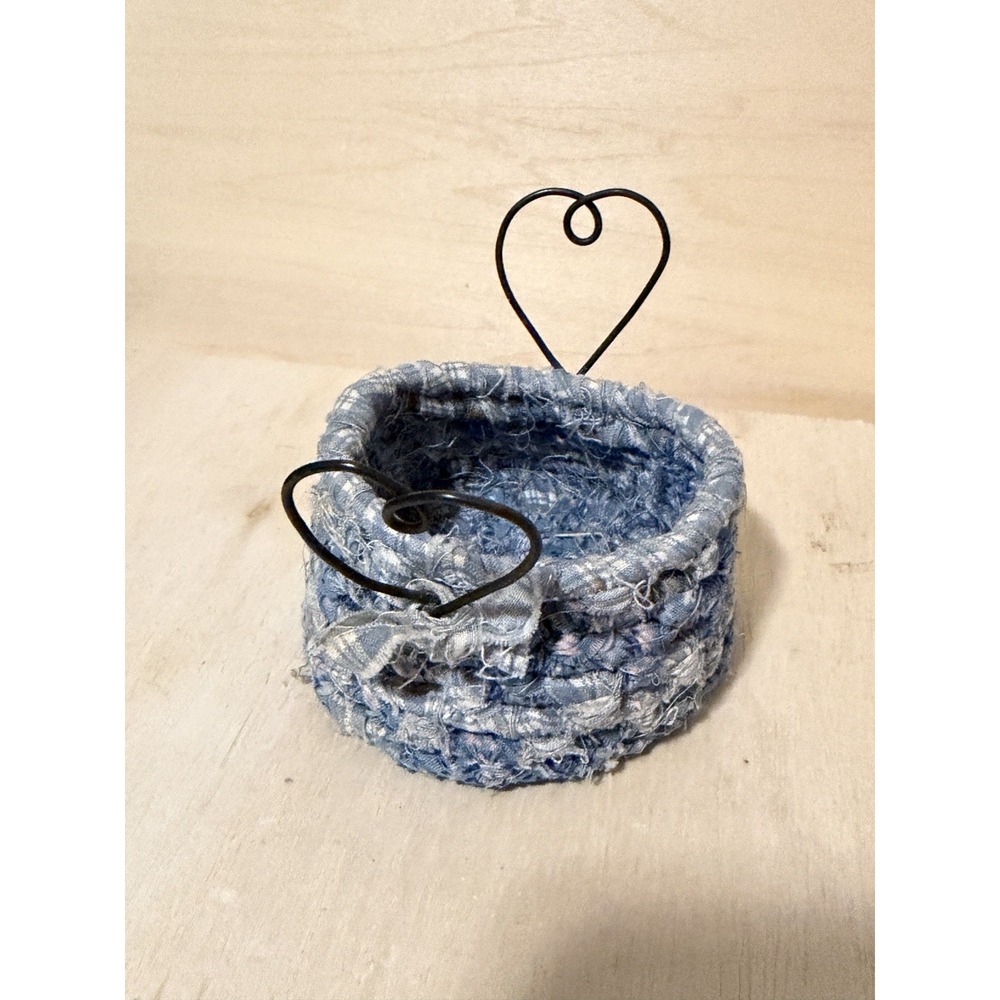 Tiny Woven Blue Basket Handmade For Trinkets